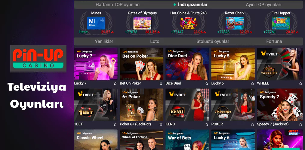 Pin Up-da TV Oyunları haqqında məlumat